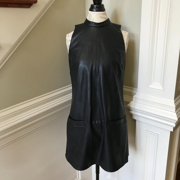 Amanda Uprichard Faux Leather Mini Dress Womens Medium Black Sleeveless Shift - Picture 13 of 13